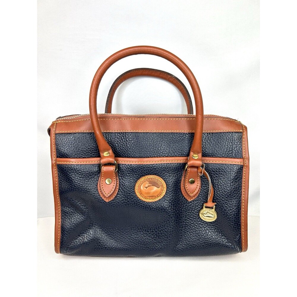 VTG Dooney & Bourke All Weather Leather Barrel Satchel Handbag Purse Navy Blue